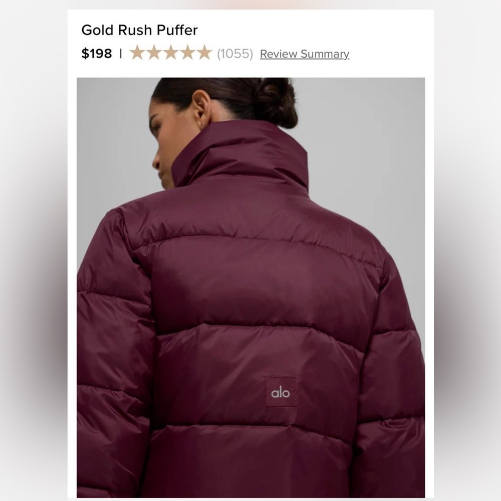 Alo Burgundy Gold Rush Cropped Puffer Jacket - Picture 5 of 8